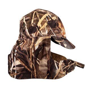 Cabelas Camouflage Hunting Hat Gore-tek Cap Adjustable Chin Strap Neck Flap Lg